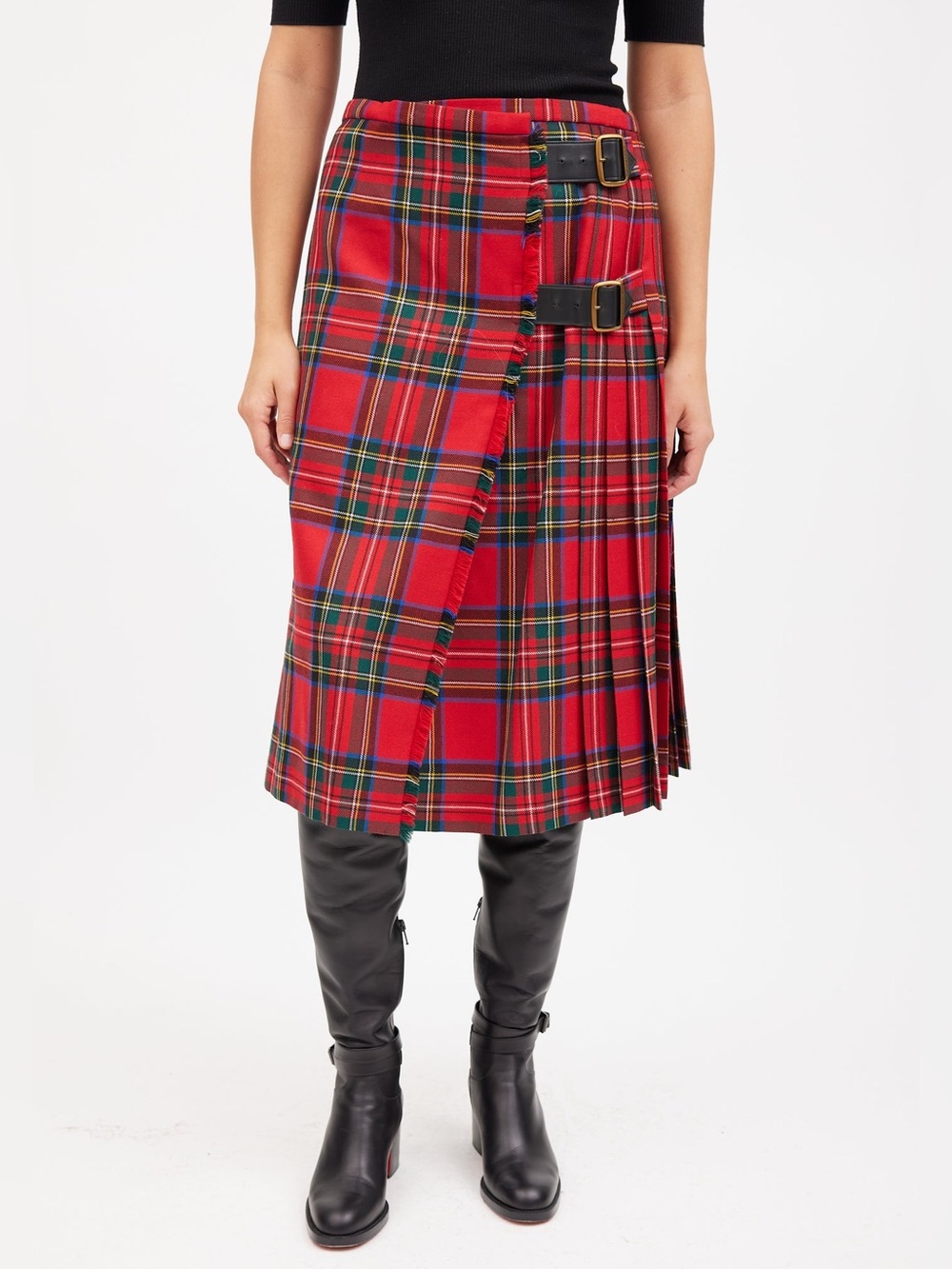 NWT Burberry Taybridge Pleated Wool Tartan Kilt Skirt Red US 12 IT 46